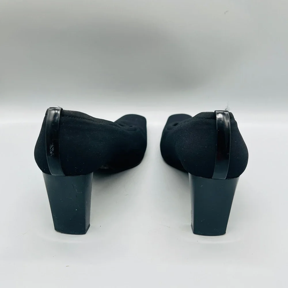 Stuart Weitzman Shoes Womens 8 Black Fabric Square Toe Block Heel Dress Pumps